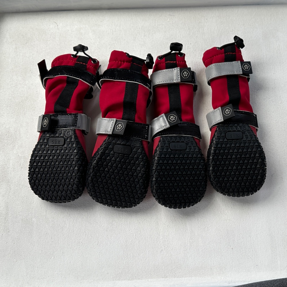 Spark Paws Red Dog Boots with Gray Straps - Picture 2 of 2